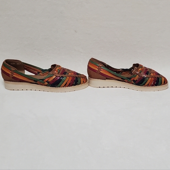Boho Mexican Style Rainbow Braided Leather Chunky Sole Huarache Sandals - Picture 4 of 14